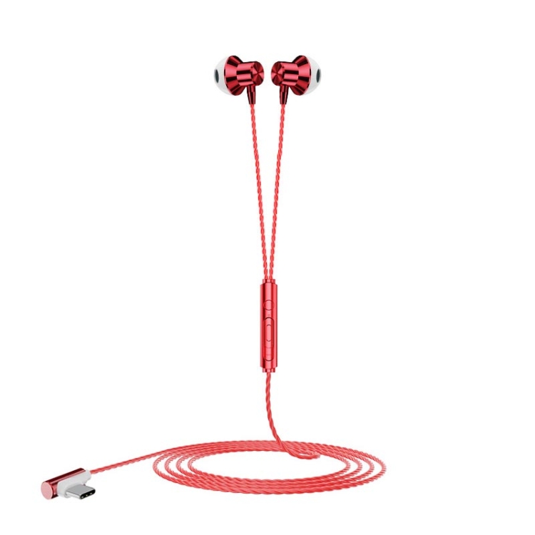 

F12 Elbow Earbud Headset Wire Control With Wheat Mobile Phone Headset, Colour: Type-C (Red)