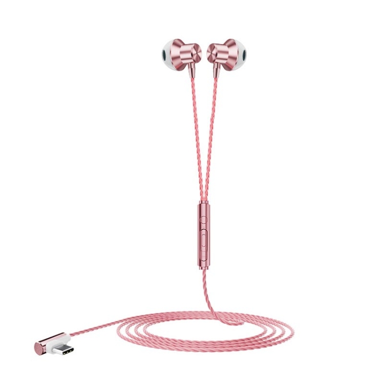 

F12 Elbow Earbud Headset Wire Control With Wheat Mobile Phone Headset, Colour: Type-C (Pink)