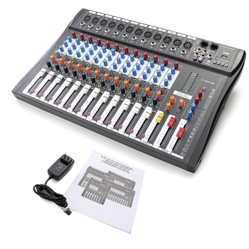 

12 Channel Professional Karaoke Audio Mixer Microphone Digital Console Sound Mixing Amplifier with USB 48V Phantom Power