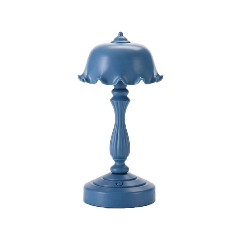 

Retro Charging Table Lamp Bedroom Bed LED Eye Protection Light(LD04 Flower Hat Gray Blue)