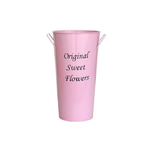 

2 PCS Vintage Tin Flower Bucket Flower Pot Vase, Size: Mouth 13cm Bottom 10cm Height 20cm(Pink)