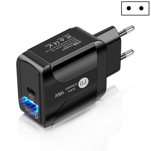 

18W PD + QC 3.0 Fast Charge Travel Charger Power Adapter With LED Indication Function(EU Plug Black )