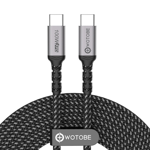 

2 PCS WOTOBE PD100W 5A Type-C to Type-C Fast Charging Data Cable With E-Mark Chip, Model: 2m(Black)