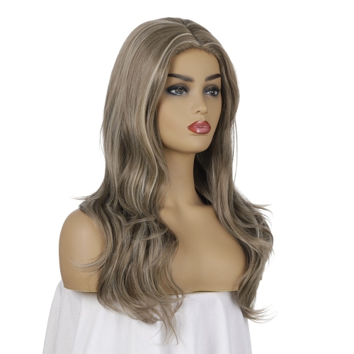 

Women Mid-Point Mid-Length Curly Wig Chemical Fiber Headgear(Linen Brown + Light Gold)