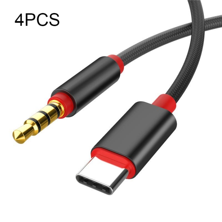 

4 PCS 3.5mm To Type-C Audio Cable Microphone Recording Adapter Cable Mobile Phone Live Sound Card Cable(Black)