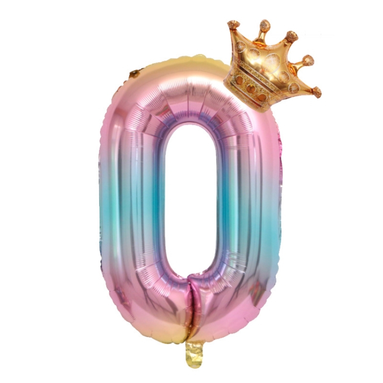 

5 PCS 32-Inch Gradient Color Crown Digital Balloon Children Birthday Decoration Film Balloon(Number 0)