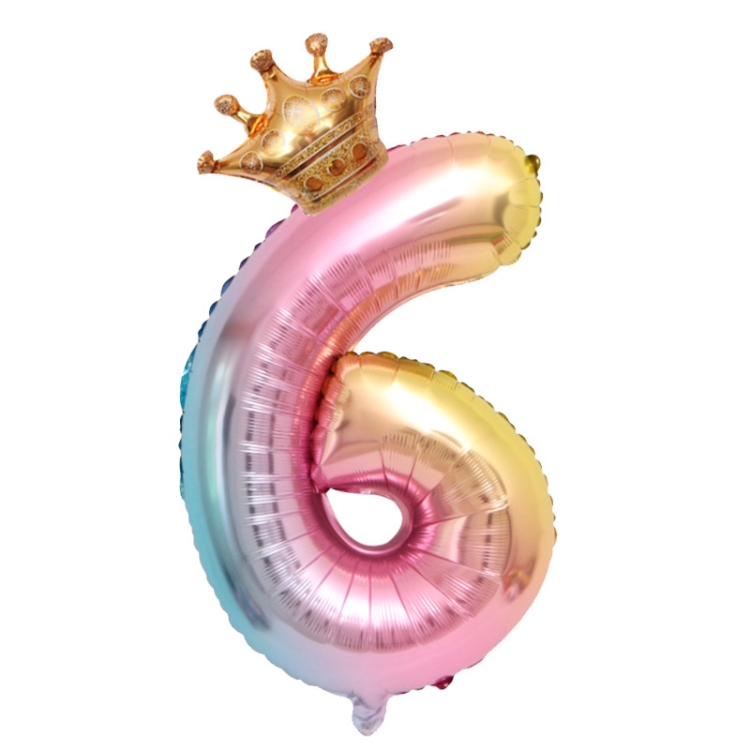 

5 PCS 32-Inch Gradient Color Crown Digital Balloon Children Birthday Decoration Film Balloon(Number 6 )