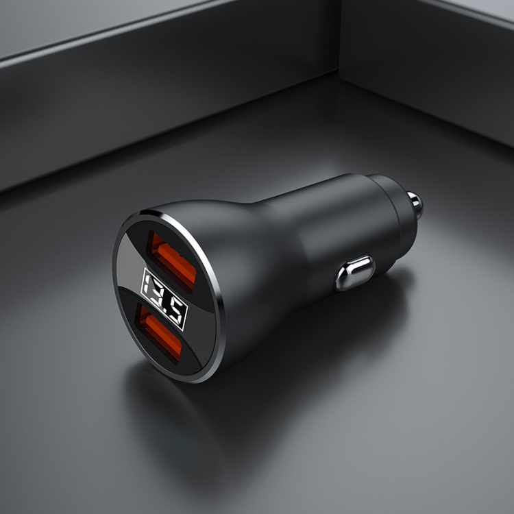 

QC4.0 Fast Charging Car Charger Digital Display Aluminum Alloy Dual USB With Display Car Charger(Black)