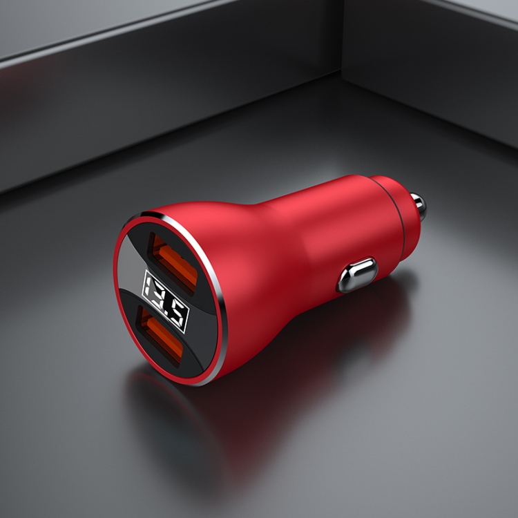 

QC4.0 Fast Charging Car Charger Digital Display Aluminum Alloy Dual USB With Display Car Charger(Red)