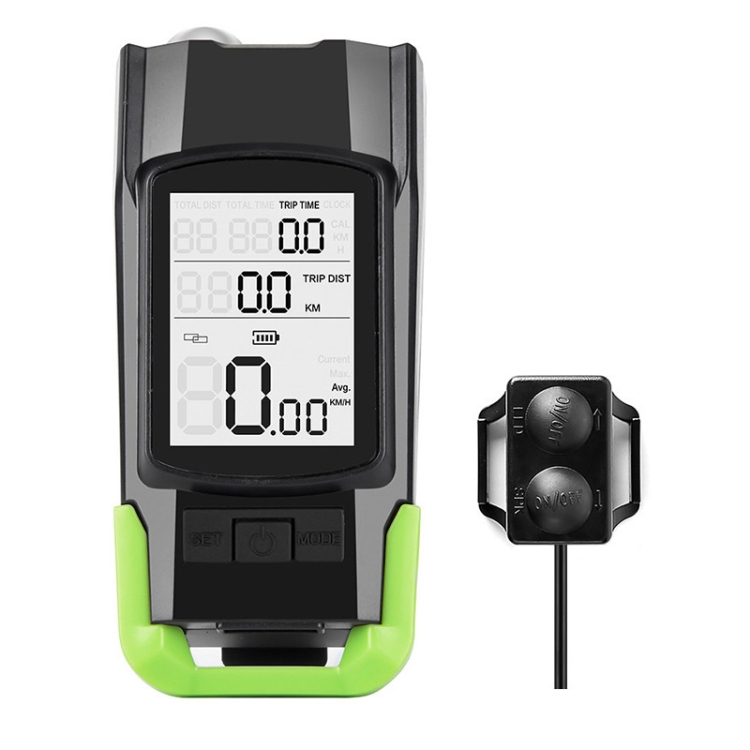 

3 In 1 Wireless Bicycle Code Meter Lamp Strong Light Front Light, Colour: Green
