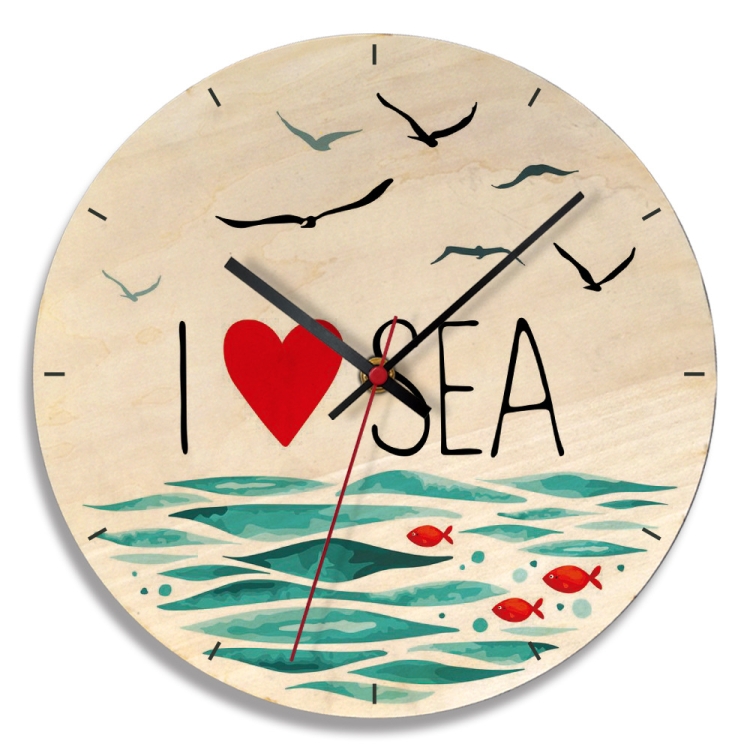 

Creative Wood Printing Wall Clock Living Room Creative Clocks(I Love The Sea)