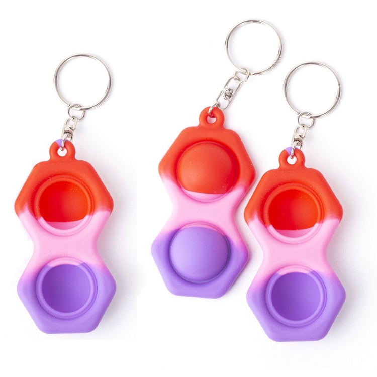 

3 PCS Keychain Pendant Silicone Decompression Toy Hexagon (Red Pink Purple)