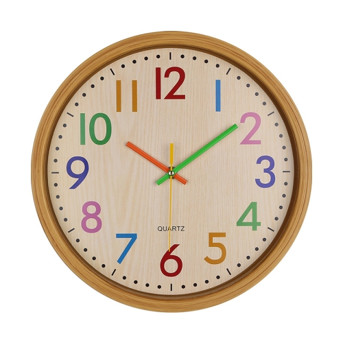 

12 Inch Living Room Creative Color Wood Grain Wall Clock Quartz Clock Classroom Children Personality Wall Clock