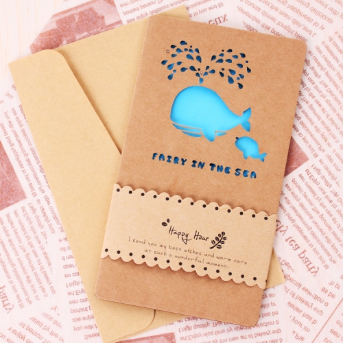 

15 PCS Hollow Kraft Paper Greeting Card Holiday Personalized Greeting Card(Whale)