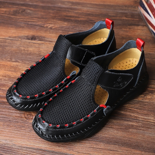 

Men Summer Leather Toe Cap Outdoor Sandals Breathable Casual Shoes, Size: 42(Black)