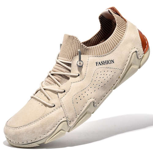 

Men Pigskin Soft Sole Casual Breathable Sports Peas Shoes Lazy Leather Shoes, Size: 38(Beige)