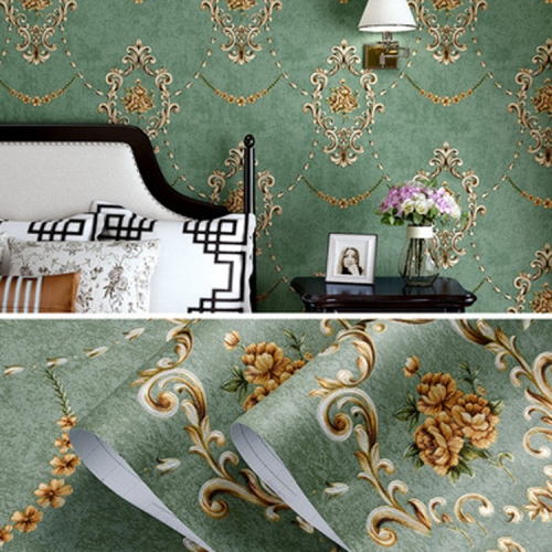 

Retro Pastoral Non-Woven Fabric Self-Adhesive Wallpaper Thicken Bedroom Living Room Background Wallpaper, Specification: 0.53 x 3 Meters(8055 Dark Green)