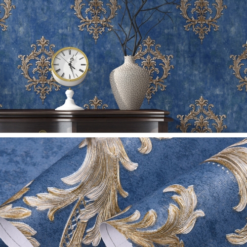 

Damascus Self-Adhesive Embossed Wallpaper Thick 3D Non-Woven Fabric Fine Embossed Bedroom Wallpaper, Specification: 0.53 x 3 Meters(1685 Dark Blue)