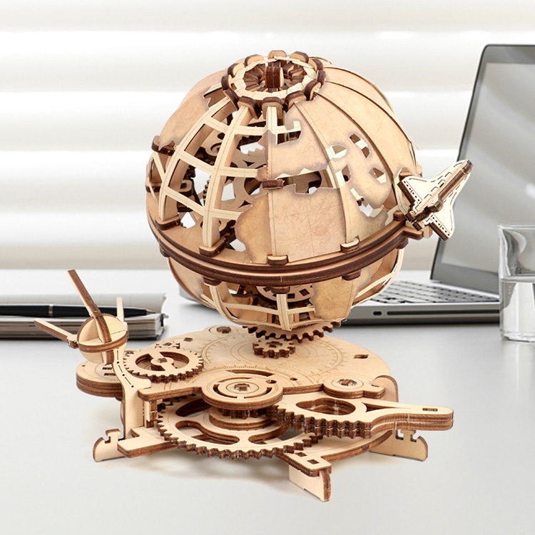

Wooden Mechanical Transmission Model Globe Office Ornaments Children Puzzle Assembly Toys(Gear Shift Globe)