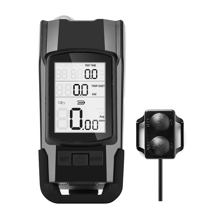 

WEST BIKING 3 In 1 Wireless Bicycle Speedometer With Horn & Front Light (Black)