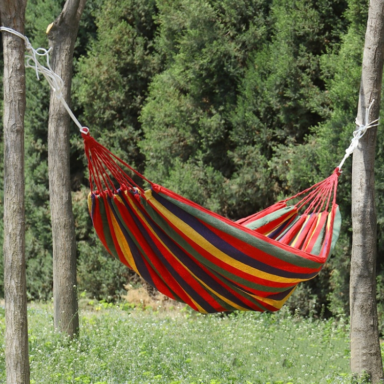 

Thick Canvas Hammock Field Rollover Prevention Outdoor Hammock Swing 260x100 No Stick (Red Stripes)