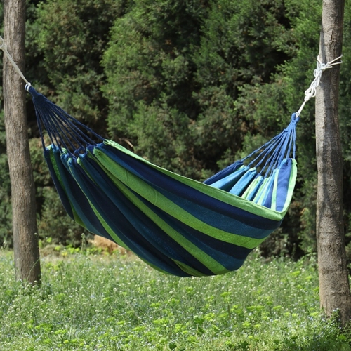 

Thick Canvas Hammock Field Rollover Prevention Outdoor Hammock Swing 260x150 No Stick (Blue Stripes)