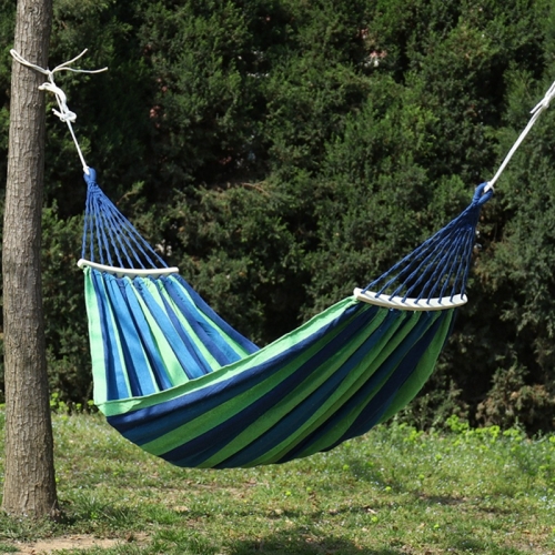 

Thick Canvas Hammock Field Rollover Prevention Outdoor Hammock Swing 260x150 With Stick (Blue Stripes)