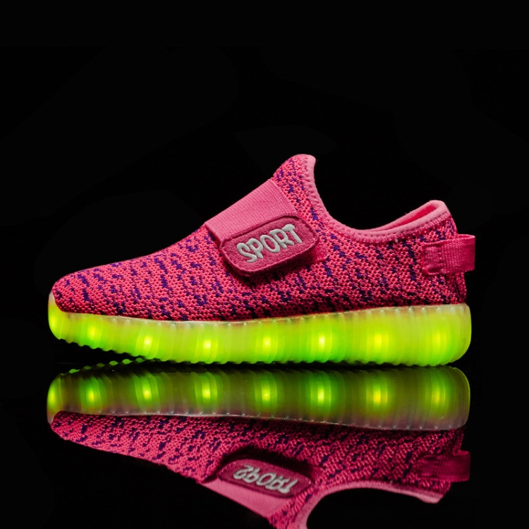 

Led Light Luminous Shoes Flying Woven Sports And Leisure Shoes For Children, Size: 25(Pink)