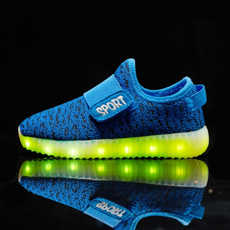 

Led Light Luminous Shoes Flying Woven Sports And Leisure Shoes For Children, Size: 33(Blue)