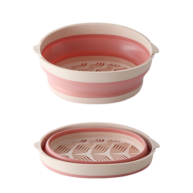 

Double-Layer Folding High Temperature Resistant Drain Basket Multifunctional Kitchen Fruit & Vegetable Storage Basket Large (Pink)