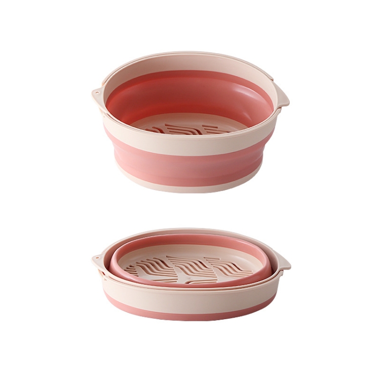 

Double-Layer Folding High Temperature Resistant Drain Basket Multifunctional Kitchen Fruit & Vegetable Storage Basket Small (Pink)