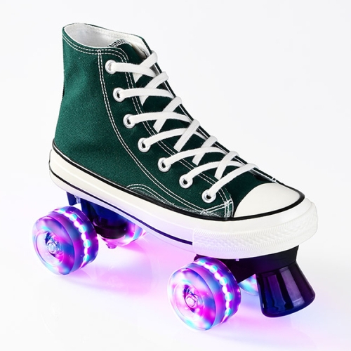 

Flash Roller Skates Shoes Adult Children Four-Wheel Canvas Roller Skates Shoes Double Row Roller Skates Shoes, Size: 39(Dark Green+ Special Bag)