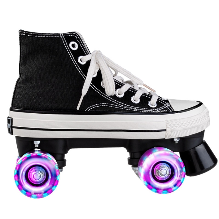 

Flash Roller Skates Shoes Adult Children Four-Wheel Canvas Roller Skates Shoes Double Row Roller Skates Shoes, Size: 42(Black+ Special Bag)