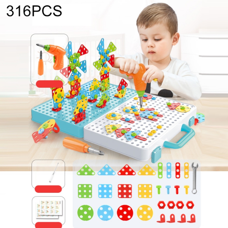 

Children Screw-Tightening Electric Drill Toy Manual Assembly Toolbox, Style: 3D + Electric Drill (316 PCS)