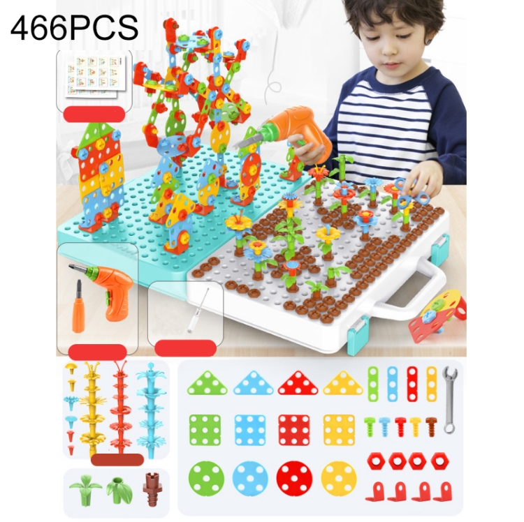 

Children Screw-Tightening Electric Drill Toy Manual Assembly Toolbox, Style: 3D + Electric Drill (466 PCS)