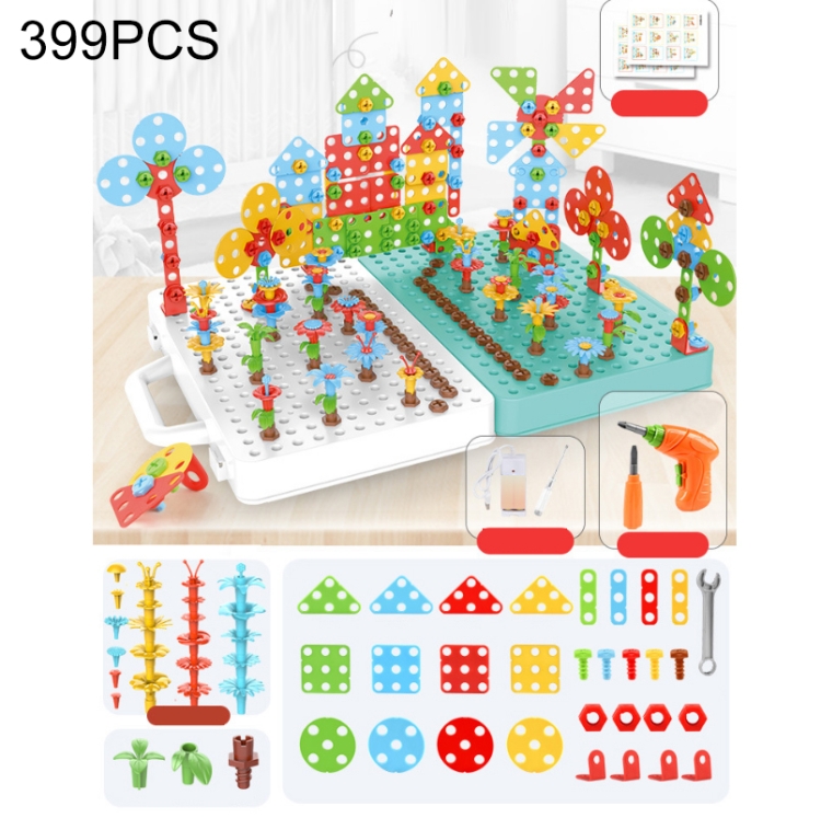 

Children Screw-Tightening Electric Drill Toy Manual Assembly Toolbox, Style: 3D + Electric Drill + Charger (399PCS)
