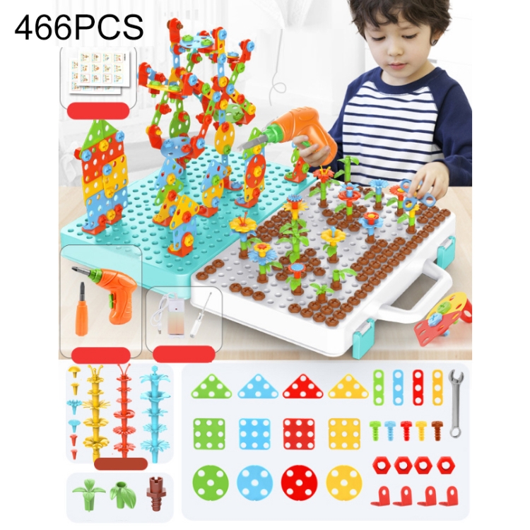 

Children Screw-Tightening Electric Drill Toy Manual Assembly Toolbox, Style: 3D + Electric Drill + Charger (466 PCS)
