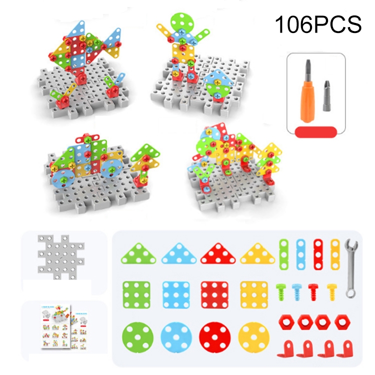 

Children Screw-Tightening Electric Drill Toy Manual Assembly Toolbox, Style: 3D + Manual Drill (106 PCS)