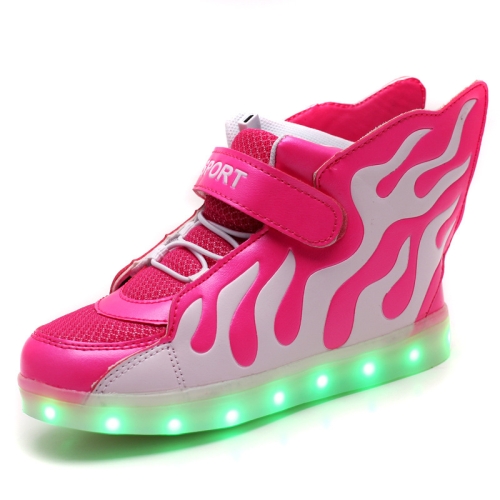 

Flashing Shoes USB Charging High-Top Flame Shoes For Children, Size: 25(White Pink)