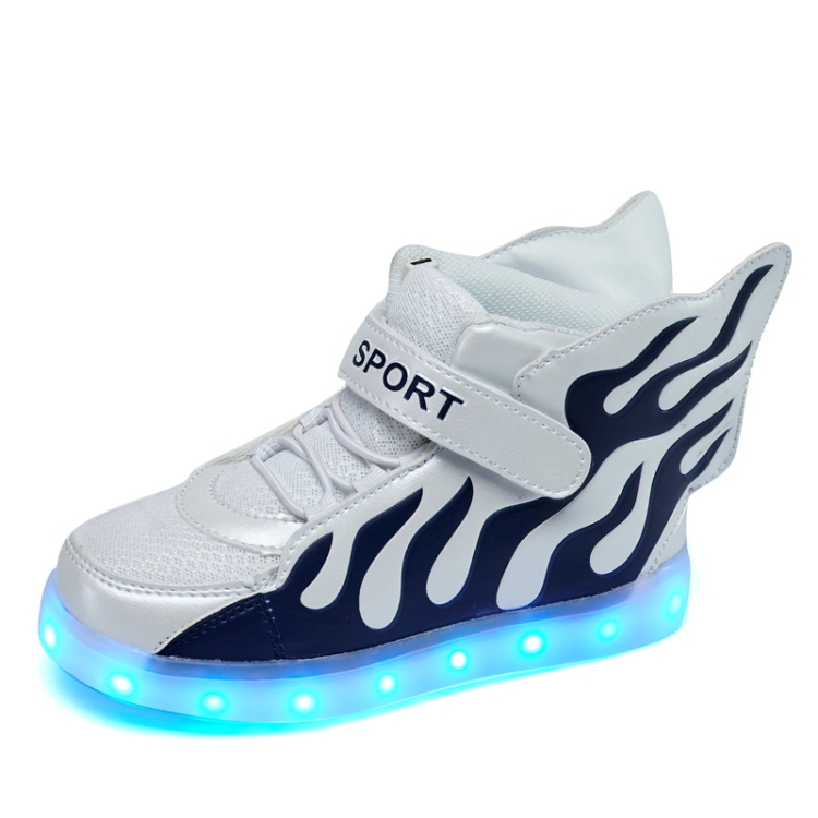

Flashing Shoes USB Charging High-Top Flame Shoes For Children, Size: 29(White Blue)