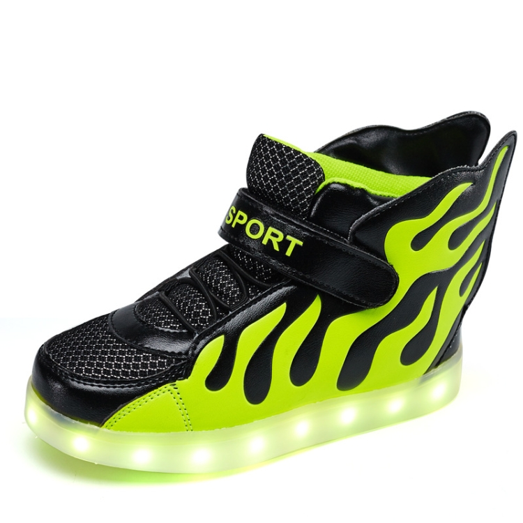 

Flashing Shoes USB Charging High-Top Flame Shoes For Children, Size: 35(Black Green)