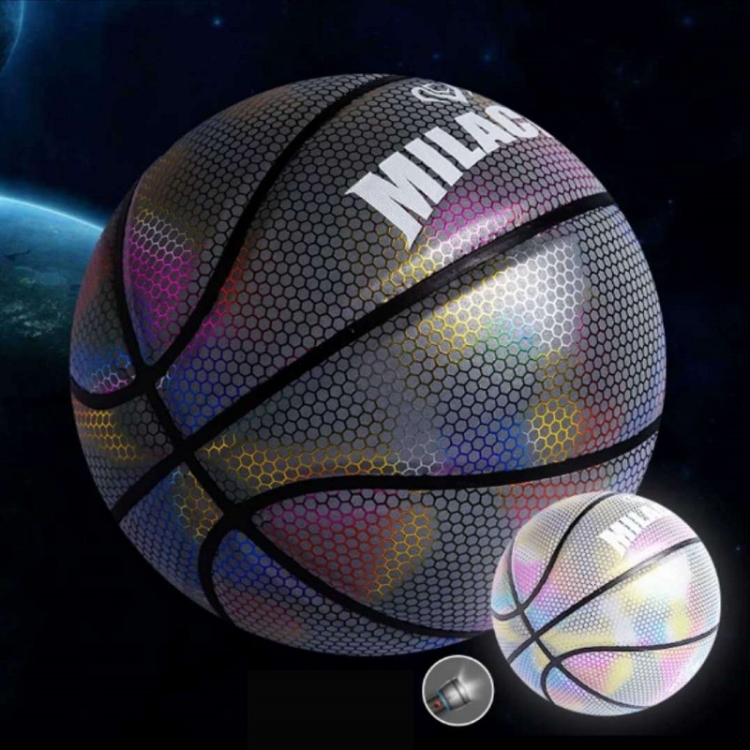 

MILACHIC Number 7 Holographic Reflective Basketball Visible at Night Rainbow Star Basketball(Neon Square 6725)