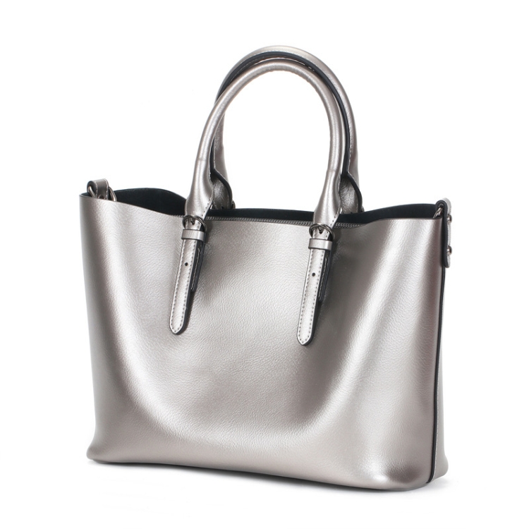 

L5032 Large Capacity Messenger Women Bag Cowhide Commuter Tote Shoulder Bag, Colour: Silver
