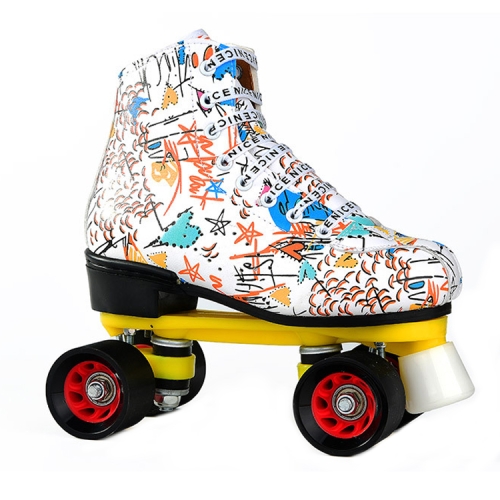 

Adult Children Graffiti Roller Skates Shoes Double Row Four-Wheel Roller Skates Shoes, Size: 41(No Flash Wheel White)