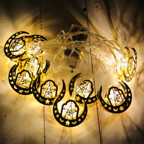 

1.65m 10 LEDs Eid Al-Fitr LED Star and Moon String Lights Ramadan Festival Decoration Lamps(Warm White Light)