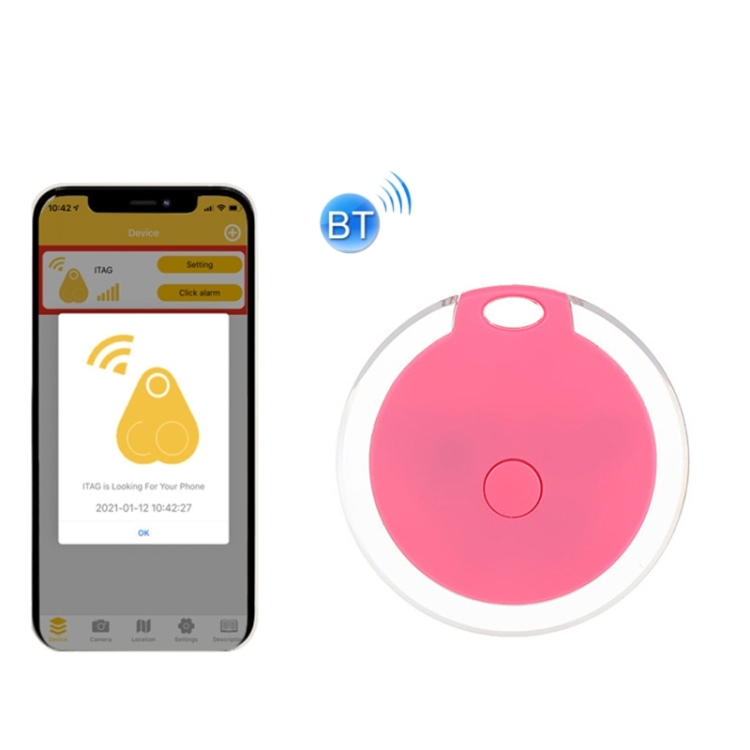 

2 PCS Round Bluetooth Anti-Lost Device Mobile Phone Key Two-Way Object Finding Alarm( Pink)