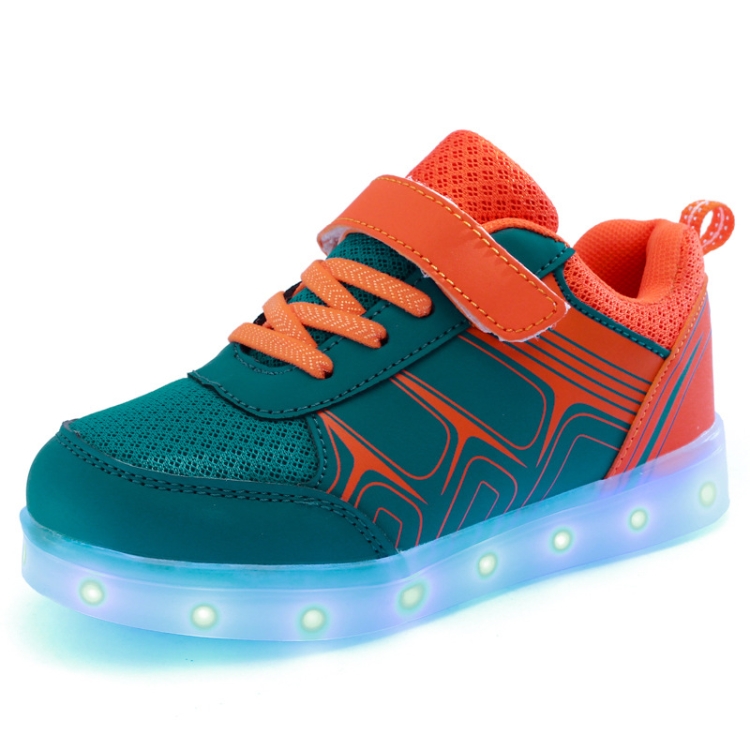 

Summer Children'S LED Luminous Shoes USB Rechargeable Lights Shoes, Size: 30(Lake Blue Orange)