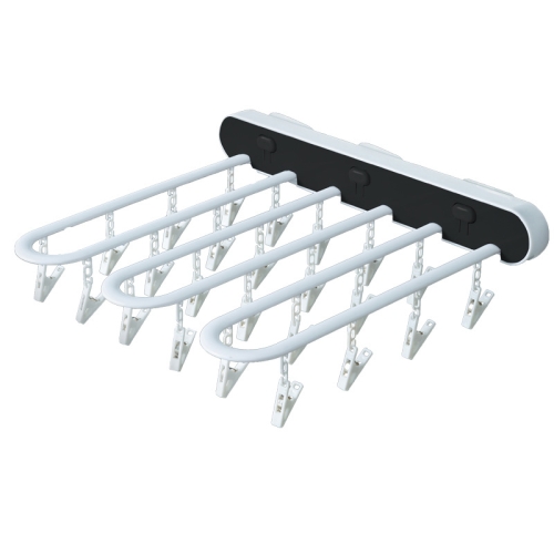 

Press Folding Sock Drying Storage Rack Multifunctional Windproof 24 Clip Hanger(Black)