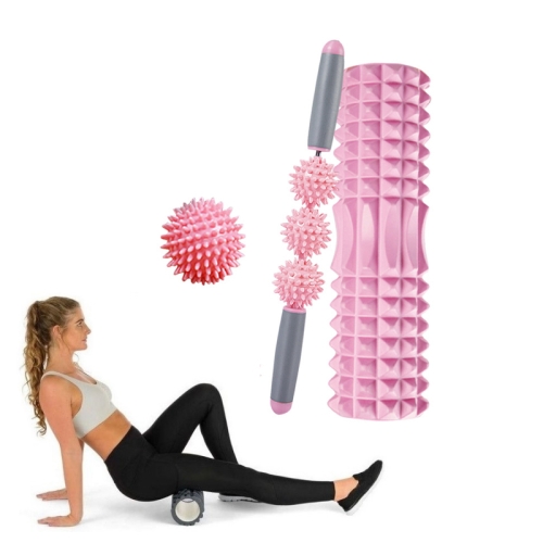 

3 in 1 Eva Foam Roller Hollow Muscle Relaxation Roller Yoga Column Set, Length: 33cm (Pink Crescent )