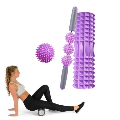 

3 in 1 Eva Foam Roller Hollow Muscle Relaxation Roller Yoga Column Set, Length: 33cm (Purple Crescent )